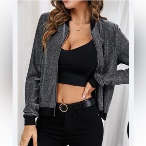 Guess Los Angeles Shoulder Padded Sparkle Shiny Shimmer snap button Cardigan